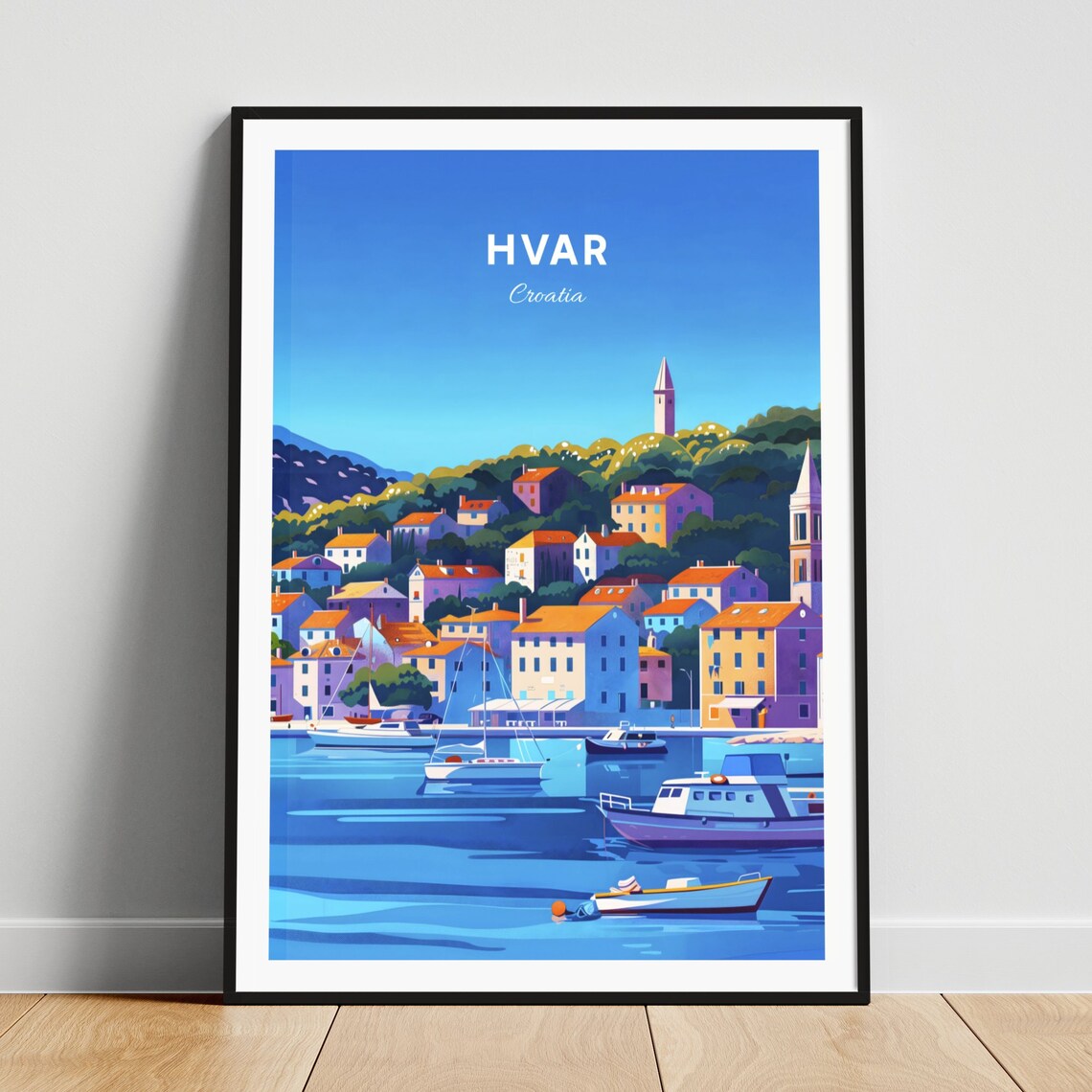 Hvar Croatia Colorful Old Harbor Town Sailboat Scenic Poster