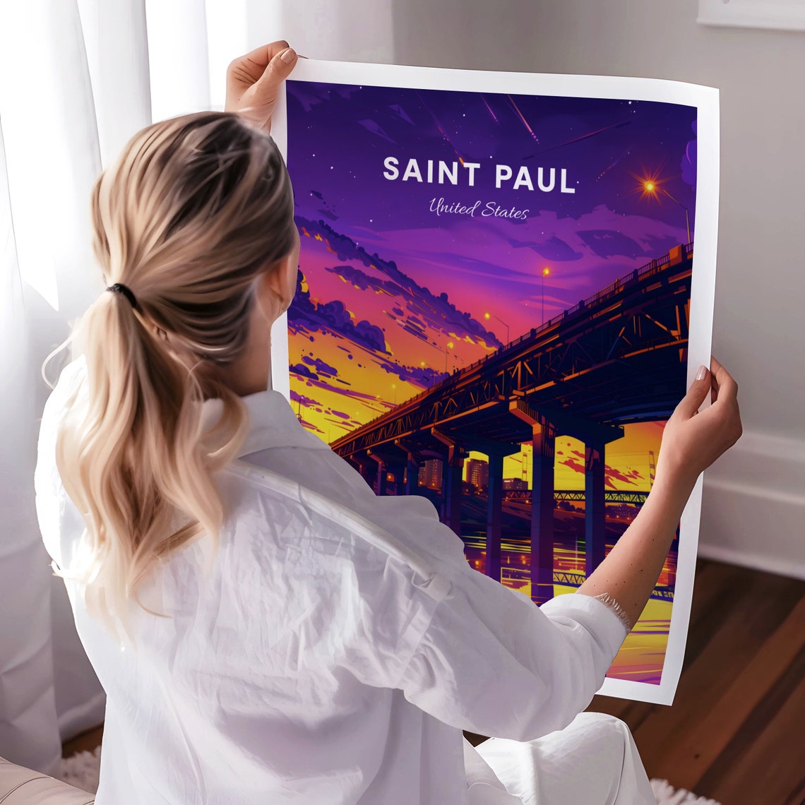 Saint Paul Travel Print Us Wall Art High Bridge Minnesota Poster Personalized Gift Wedding Gift Custom Text - Image 3