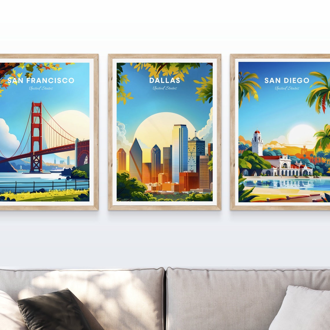 Dallas Daytime Skyline Framed by Green Trees in Golden Light Poster - Image 4