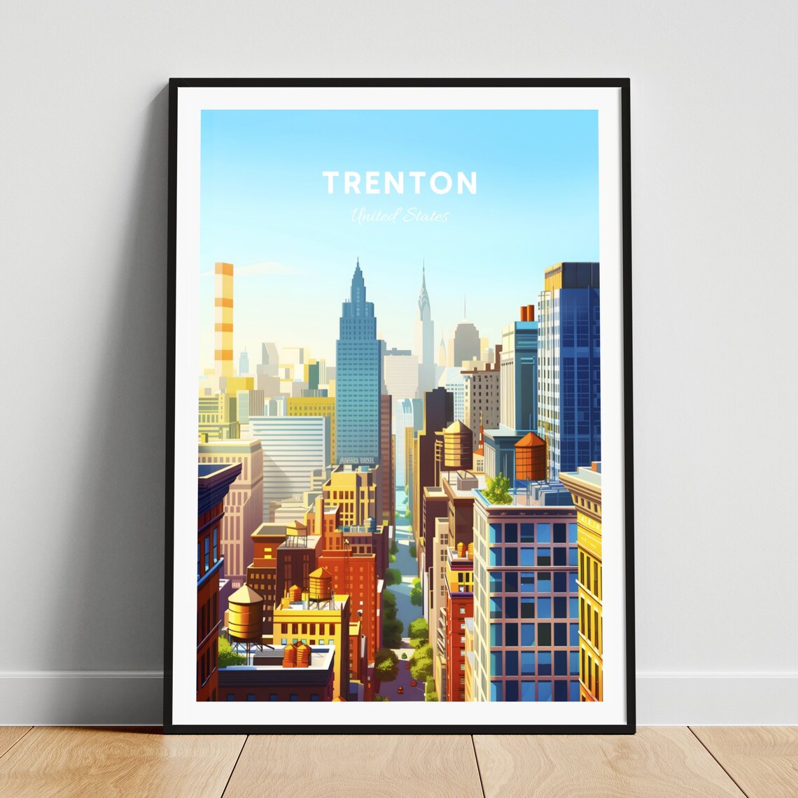 Trenton New Jersey City Street Skyline Vintage Towers Poster