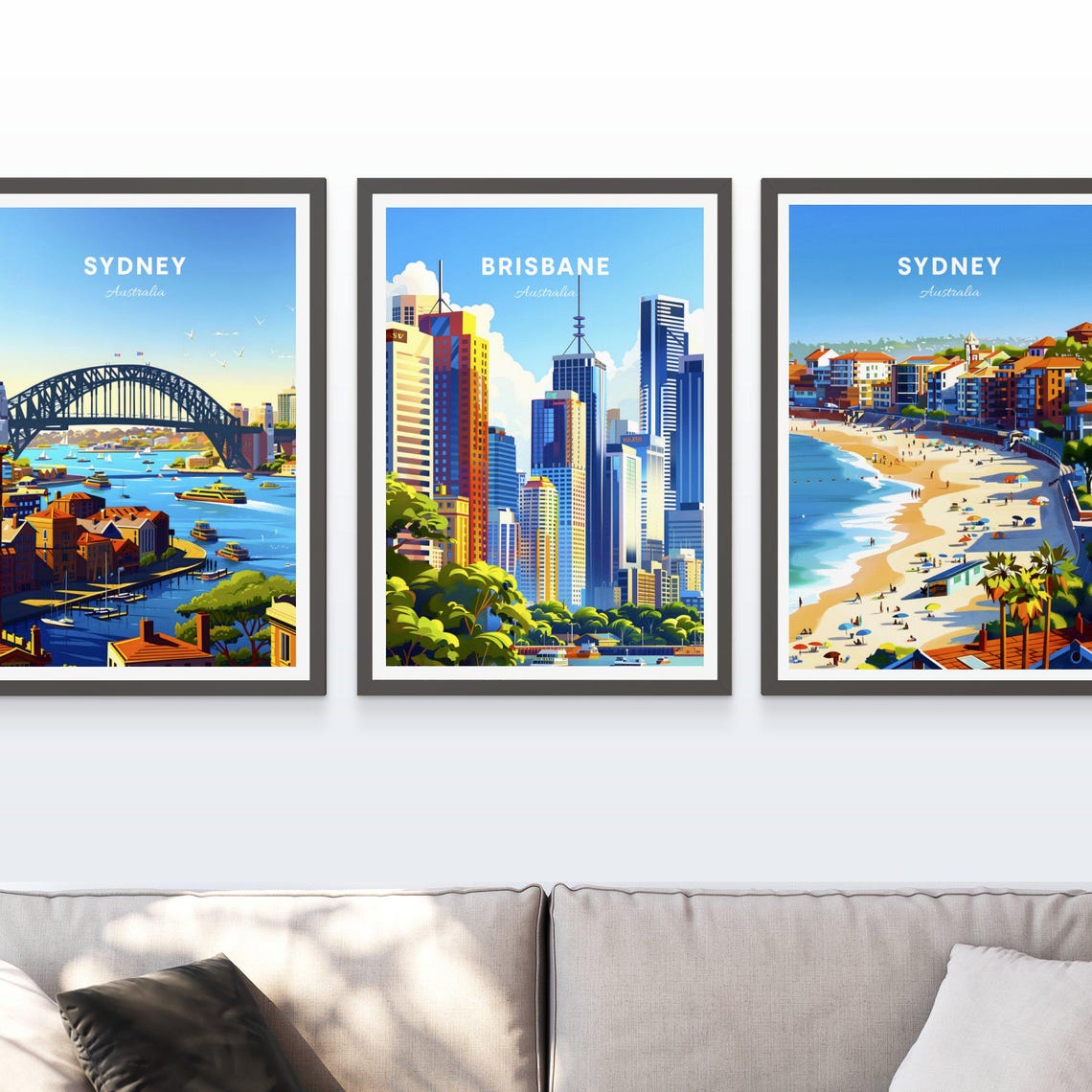 Brisbane Australia Daytime Skyline Green Trees River View Poster - Image 3