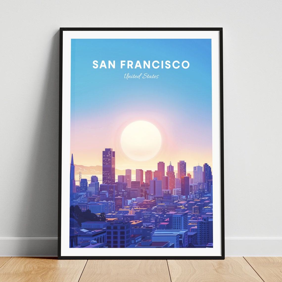 San Francisco Downtown Skyline Glowing at Purple Sunset Poster