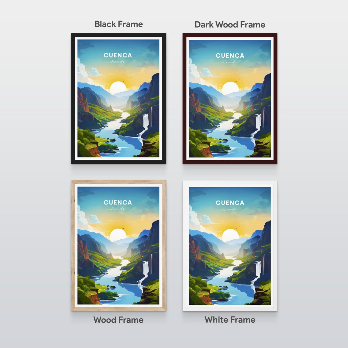 Cuenca Ecuador River Canyon Waterfalls Sunrise Travel Poster - Image 2