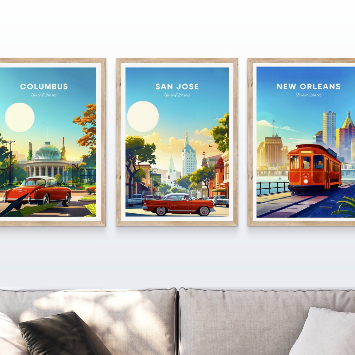 San Jose Historic Street Red Classic Car Tower Vintage Travel Poster - Image 4