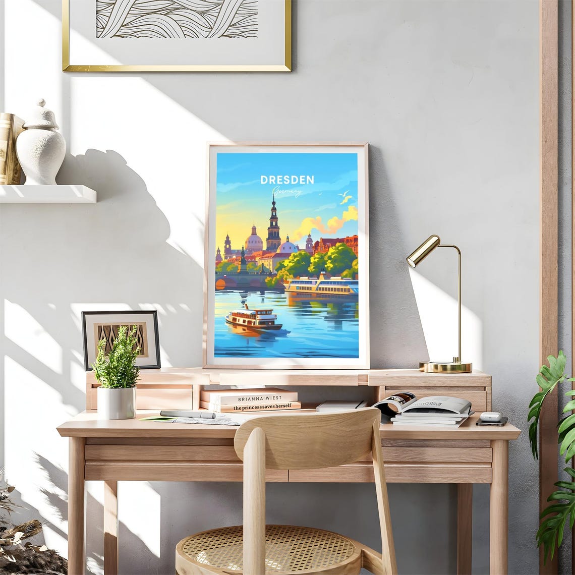 Dresden Germany Steamboat River Morning Skyline View Art Poster - Image 4