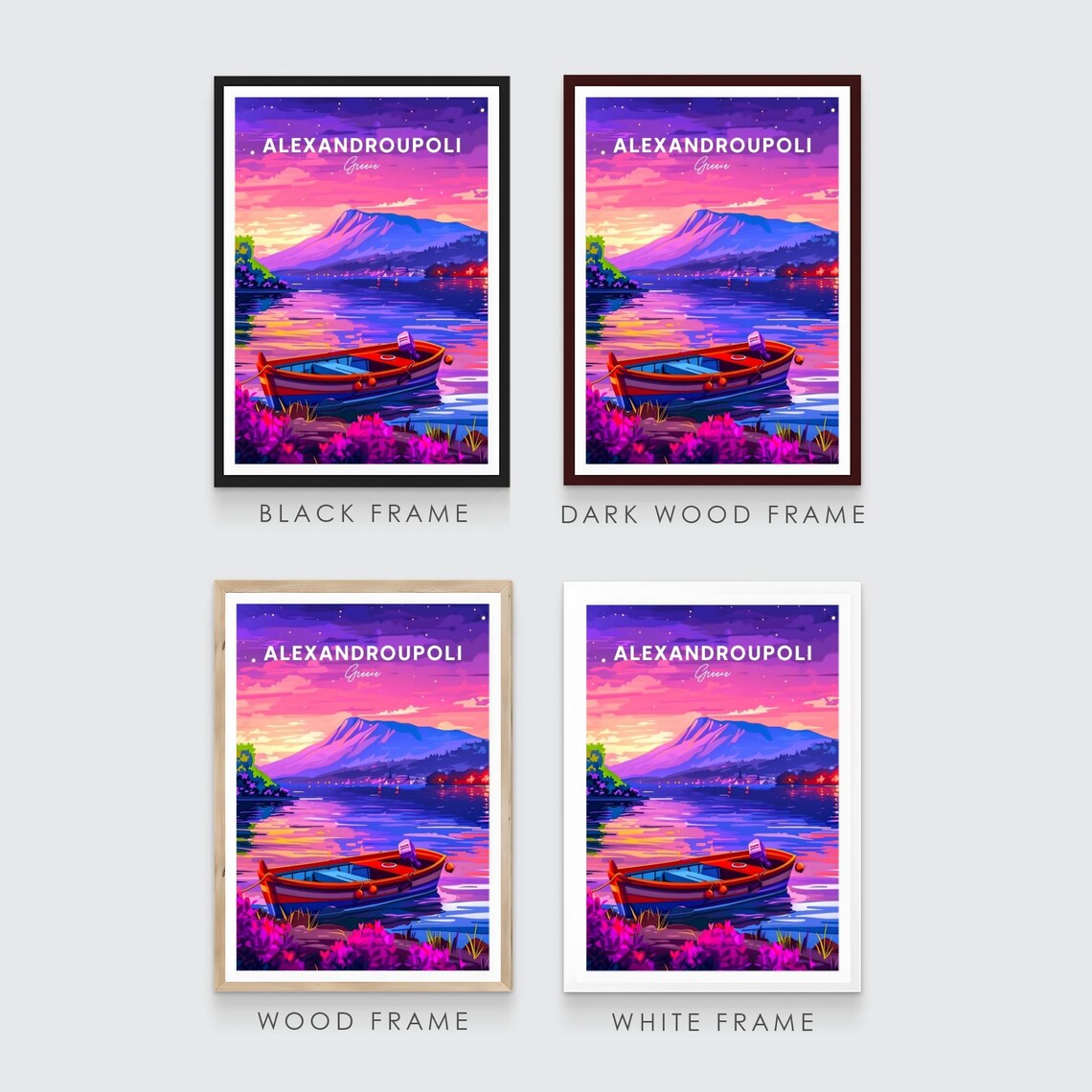 Alexandroupoli Greece Night Harbor Boat Moonlit Water Travel Poster - Image 3