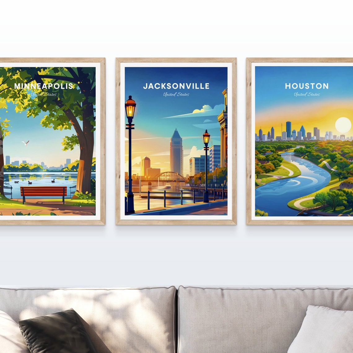 Jacksonville Florida Riverfront Sunset Skyline Travel Poster - Image 4