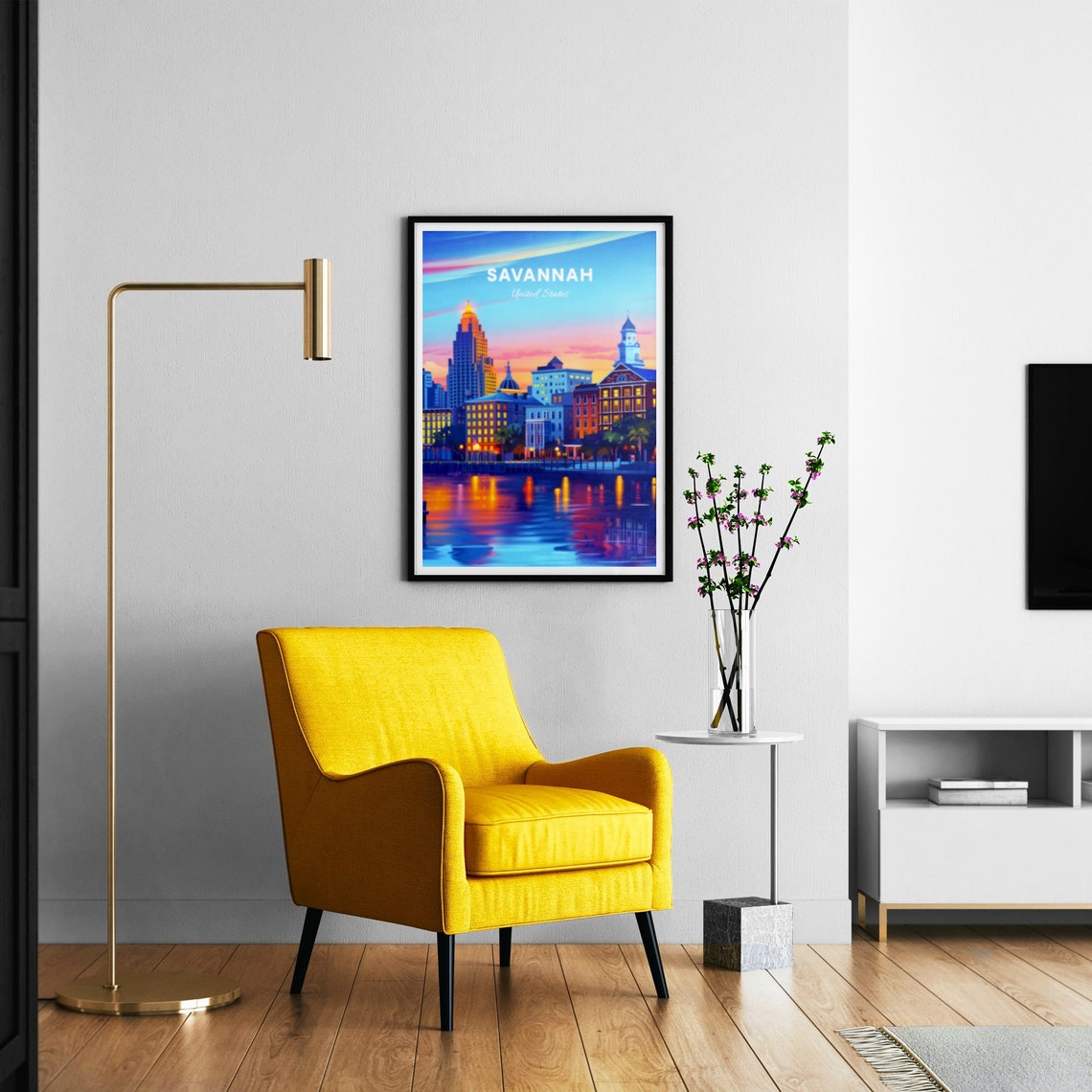 Savannah Riverfront Skyline Dusk Water Reflection Travel Poster - Image 3