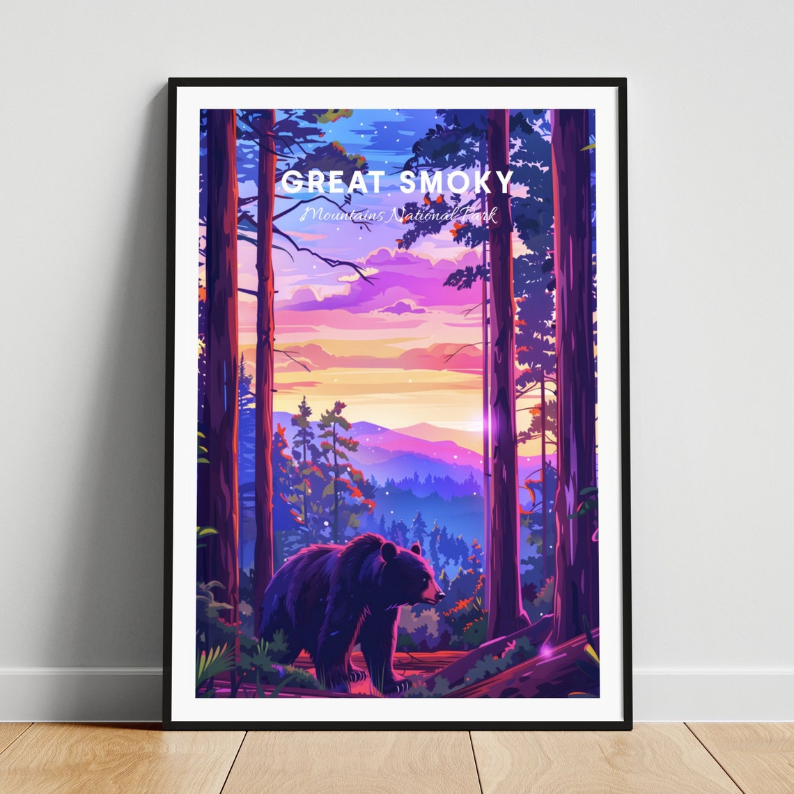 Great Smoky Mountains Black Bear Forest Sunset Travel Poster