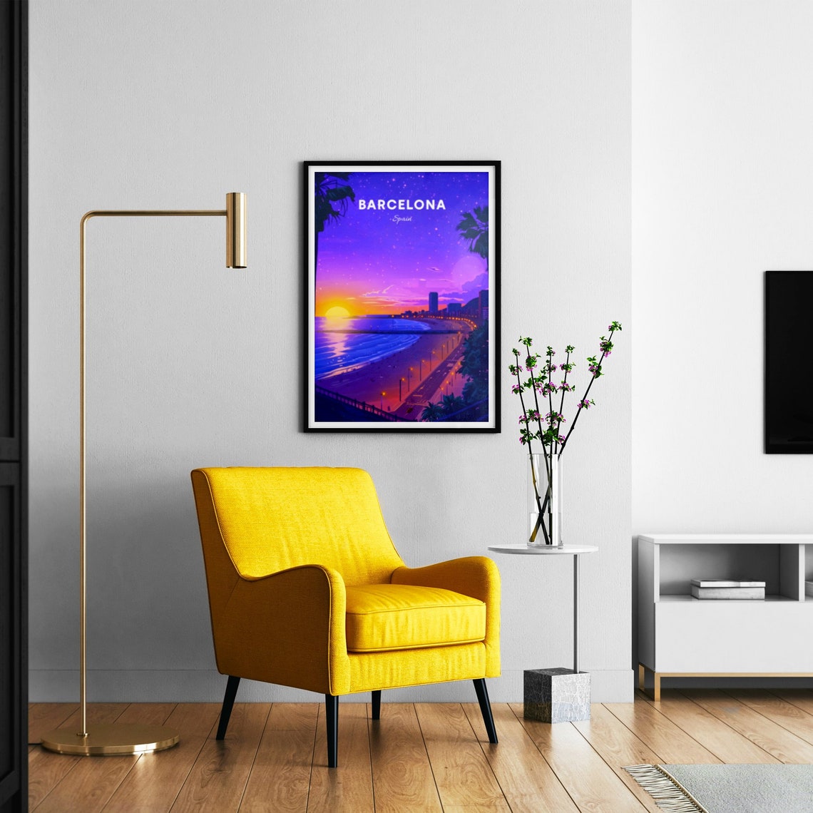 Barcelona Spain Starry Night Beach Purple Sky Glow Travel Poster - Image 3