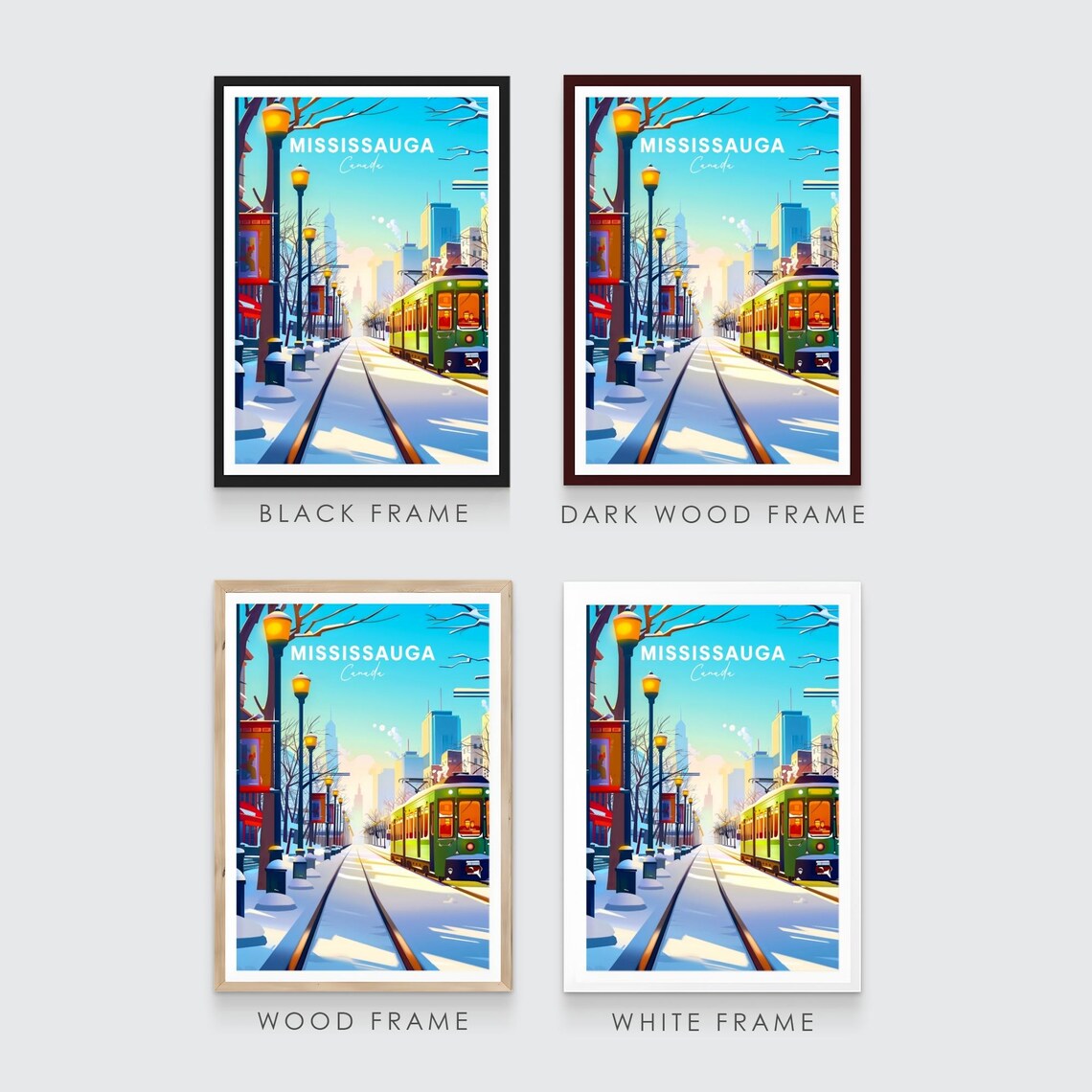 Mississauga Canada Winter Streetcar Snowy Avenue Glow Poster - Image 3