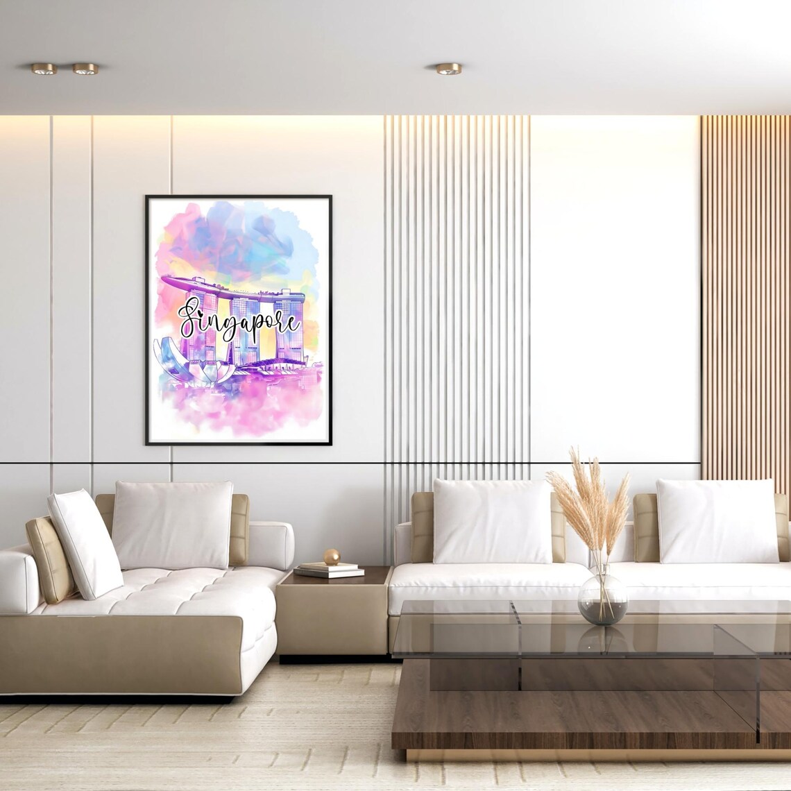 Singapore Marina Bay Sands Pink Watercolor City Travel Poster - Image 3