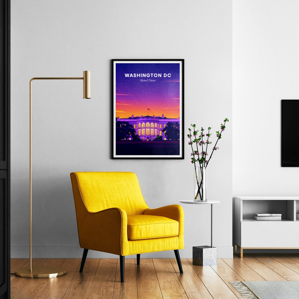 Washington DC White House Starry Dusk Sky Glowing Travel Poster - Image 3