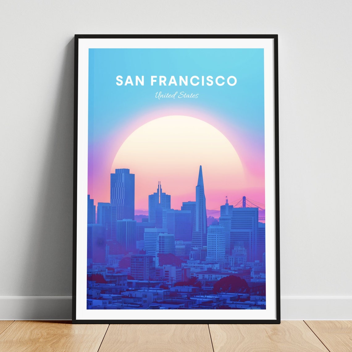 San Francisco Downtown Skyline Sunset with Bay Bridge Poster