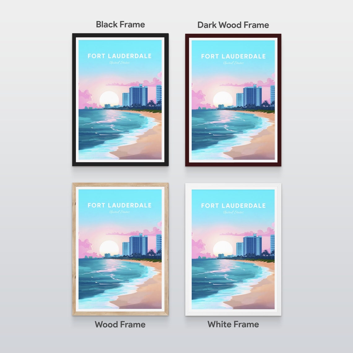 Fort Lauderdale Florida Beach Sunrise Turquoise Waves Travel Poster - Image 2