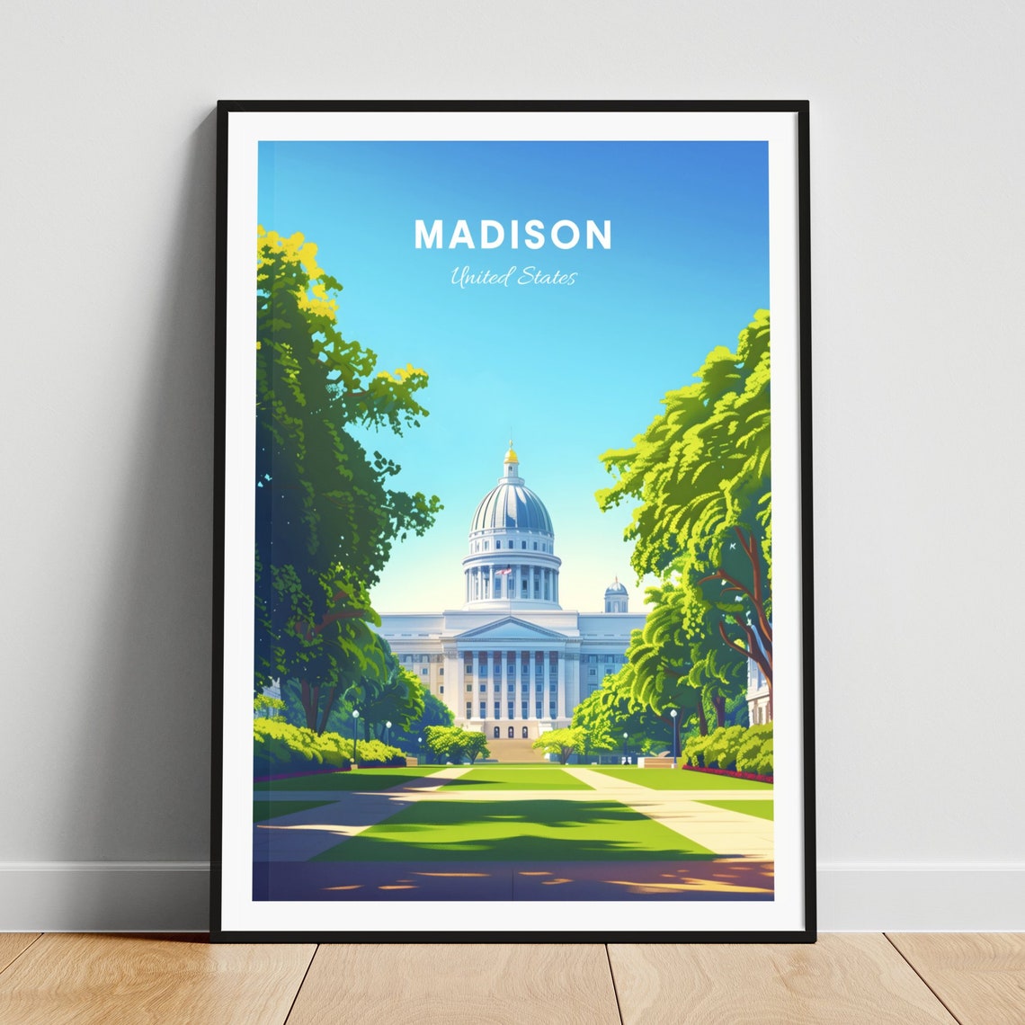 Madison Wisconsin State Capitol Poster: Grand Facade Across Green Lawn