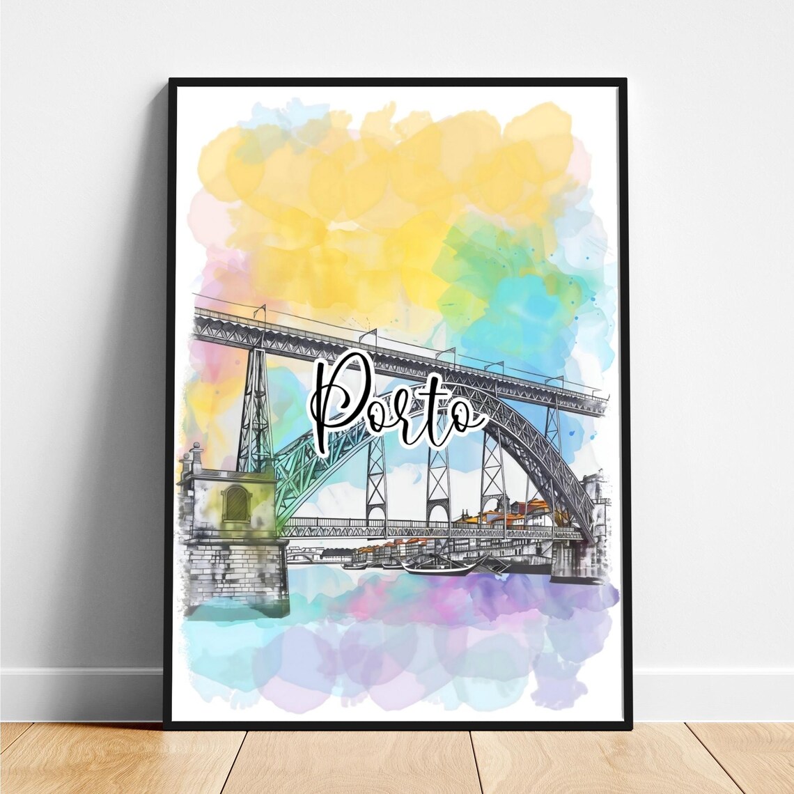 Porto Portugal Dom Luis Bridge Watercolor Travel Skyline Poster