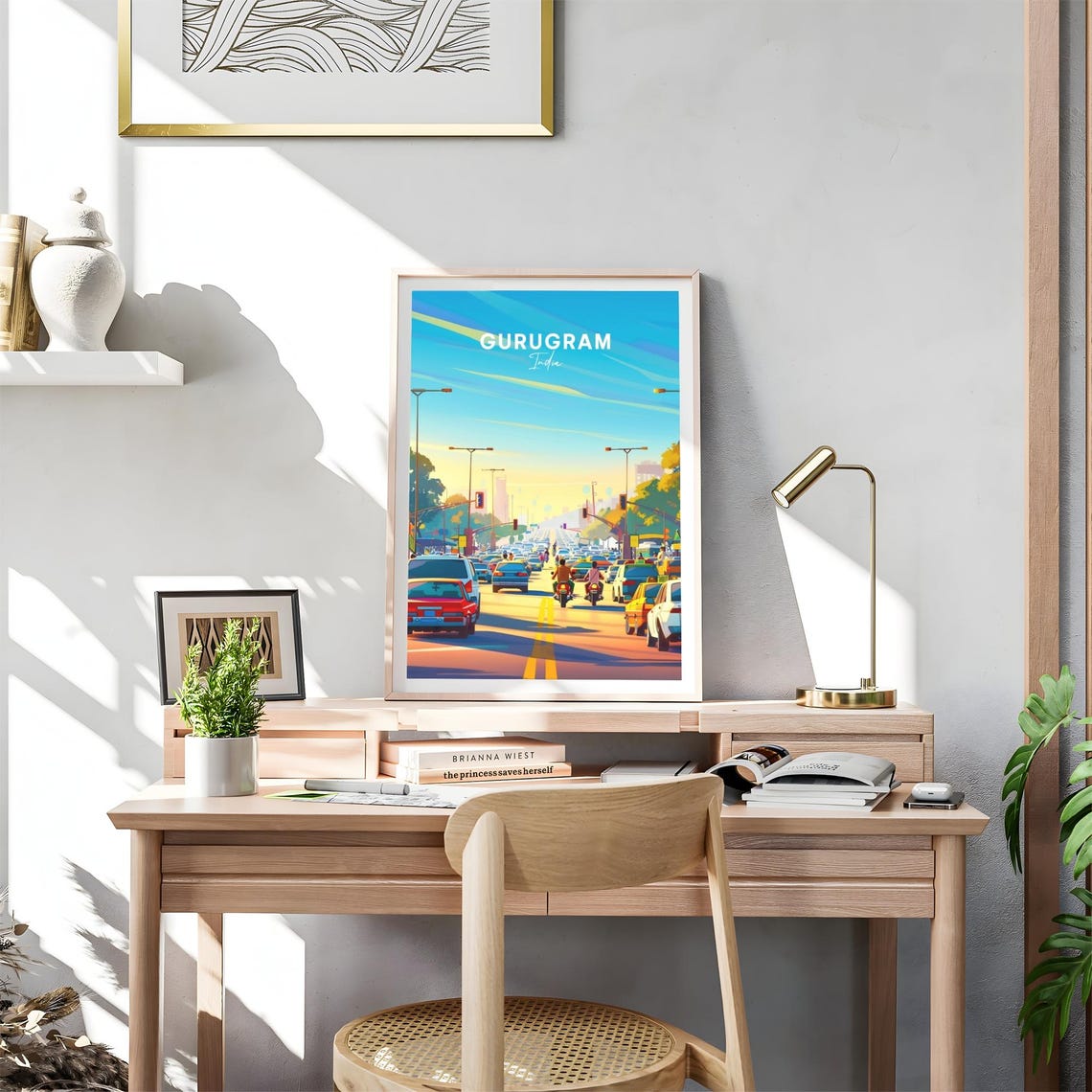 Gurugram India Busy Boulevard at Rush Hour Sunset Travel Poster - Image 4