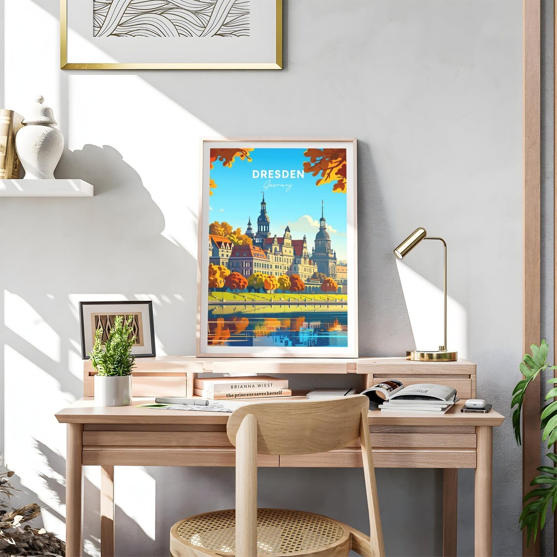 Dresden Germany Autumn River Reflection Old Town View Art Poster - Image 4