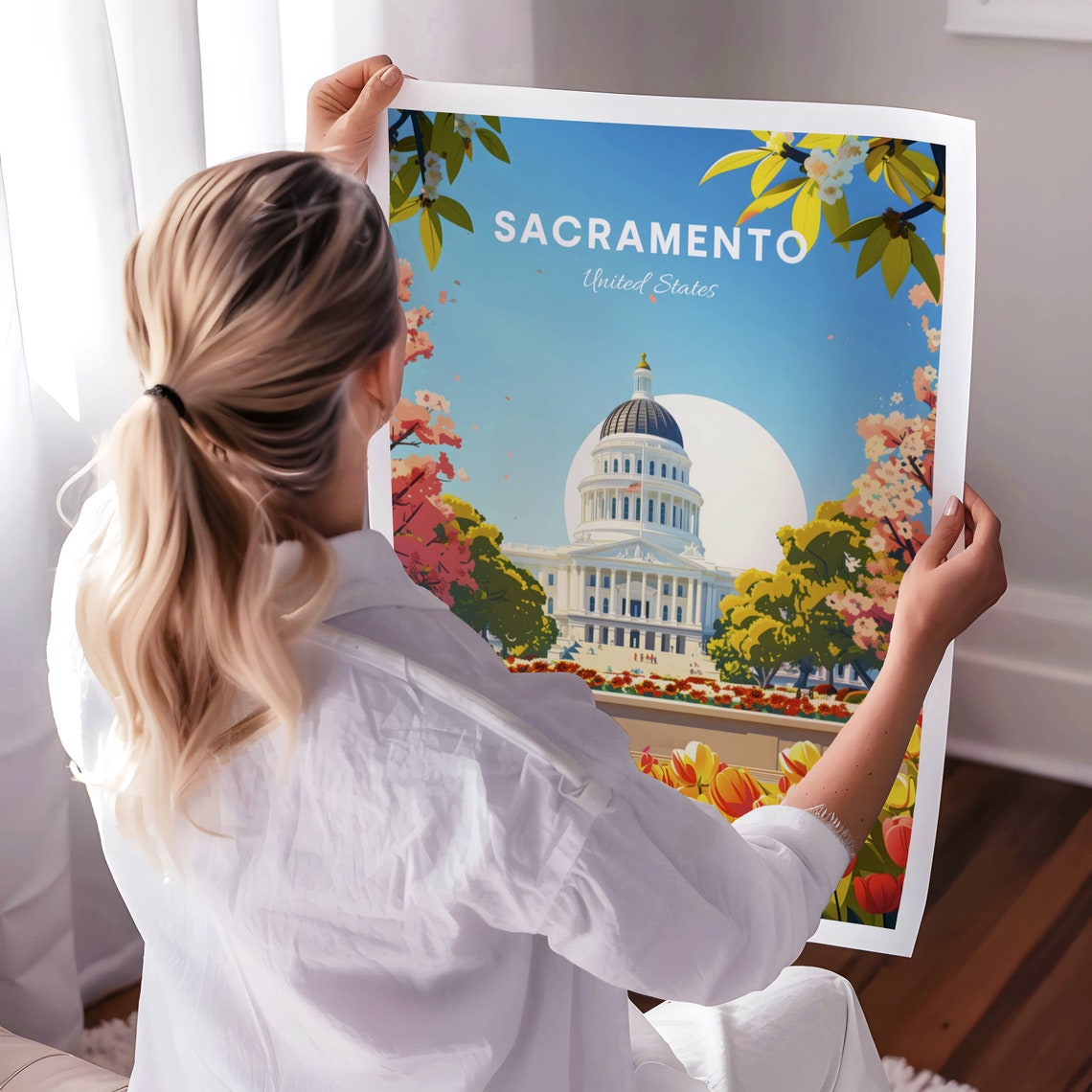 Sacramento State Capitol Dome With Spring Tulip Garden Poster - Image 3