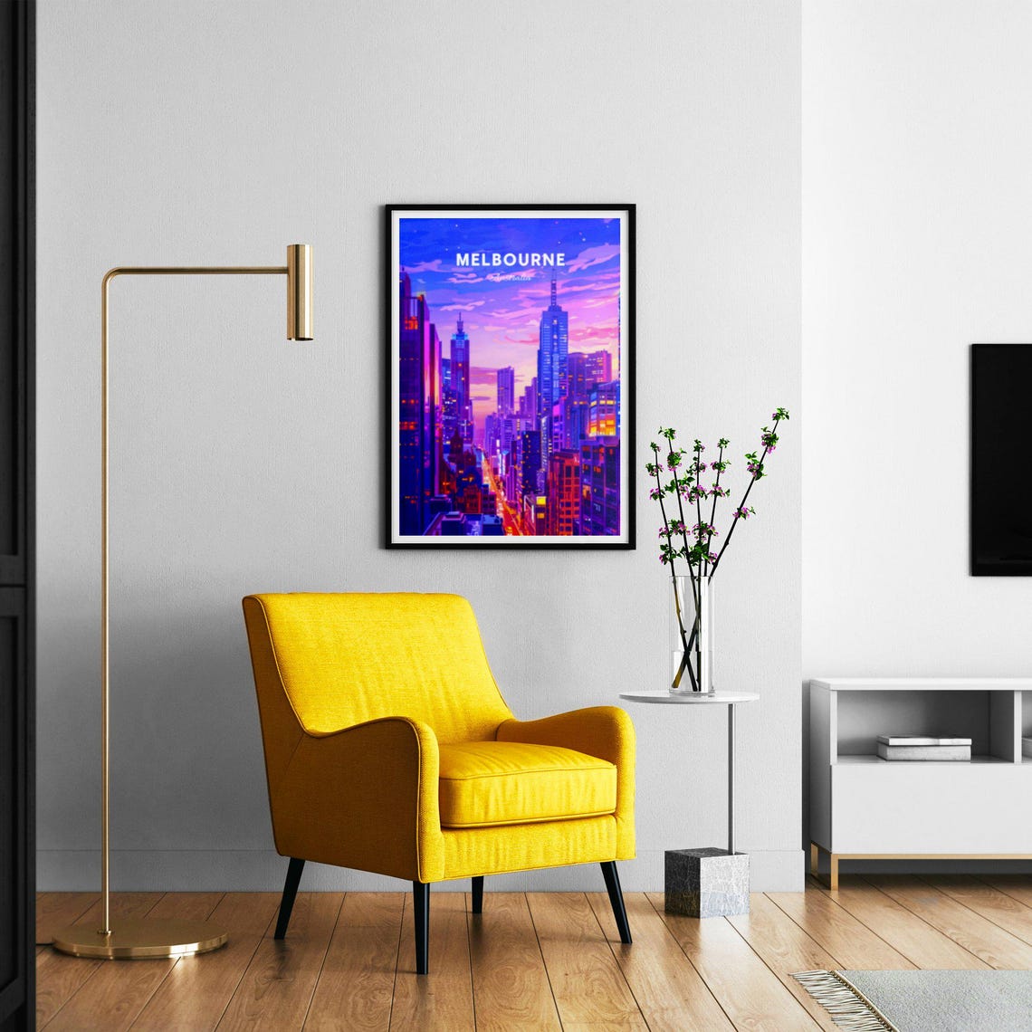 Melbourne Australia City Streets Dusk Neon Lights Night Poster - Image 2