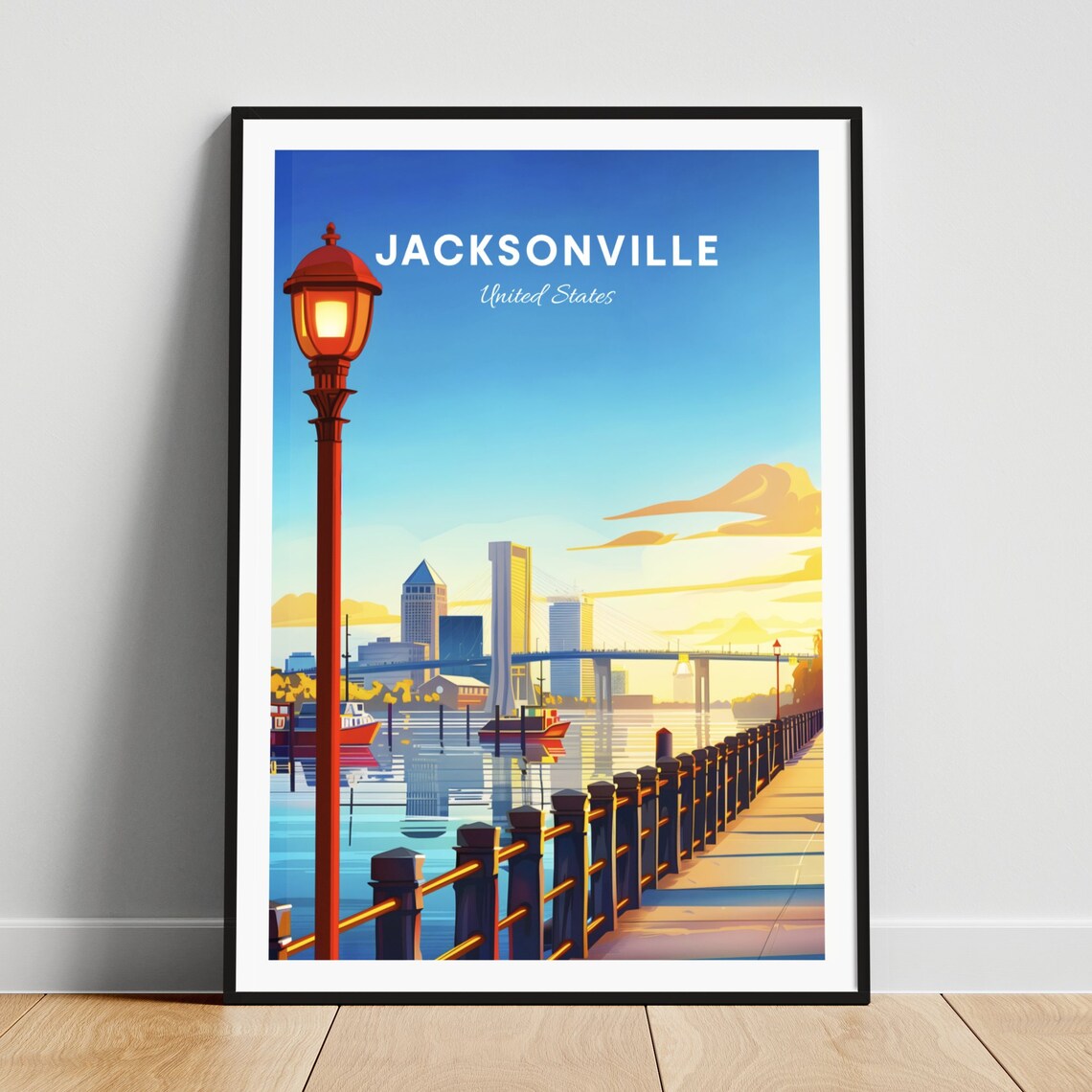 Jacksonville Florida Waterfront Boardwalk Dusk Travel Poster