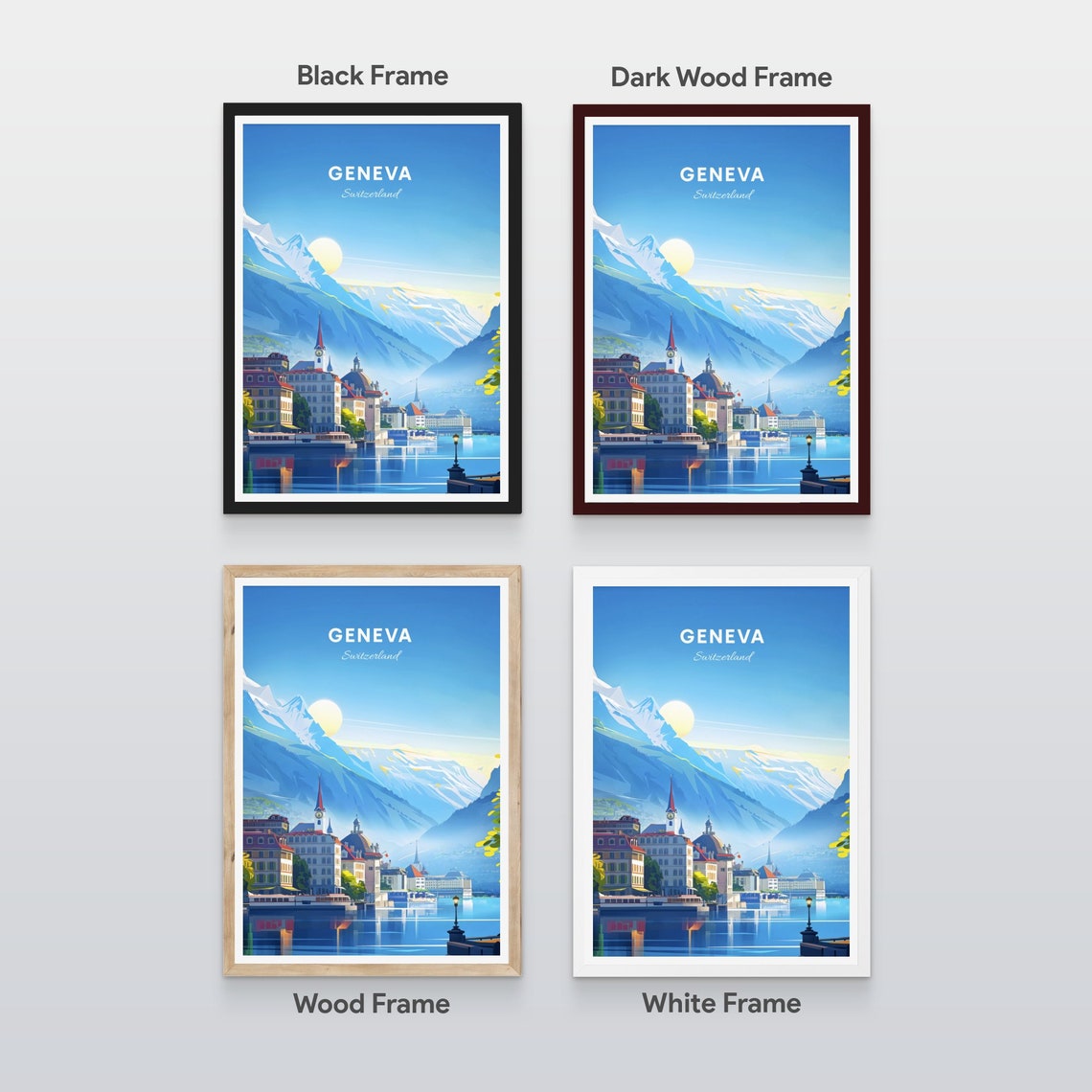 Geneva Switzerland Old Town Harbor Golden Alpine Dawn Poster - Image 2