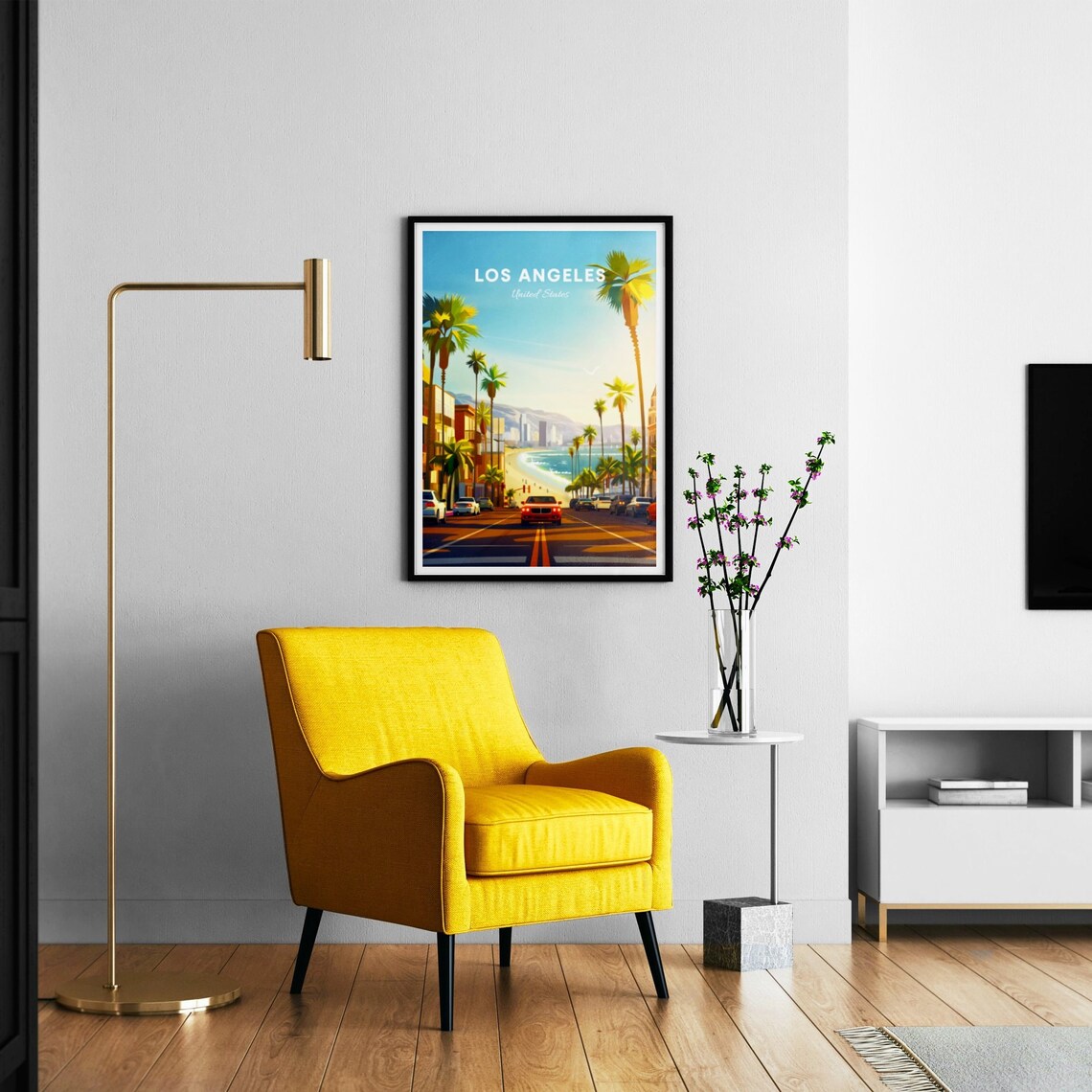 Los Angeles California Beach Street Palm Trees Ocean View Poster - Image 2