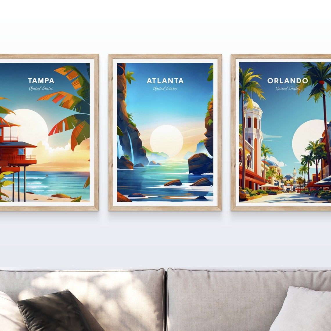 Atlanta Georgia Tropical Cove Waterfall Sunset Shore Retro Poster - Image 4