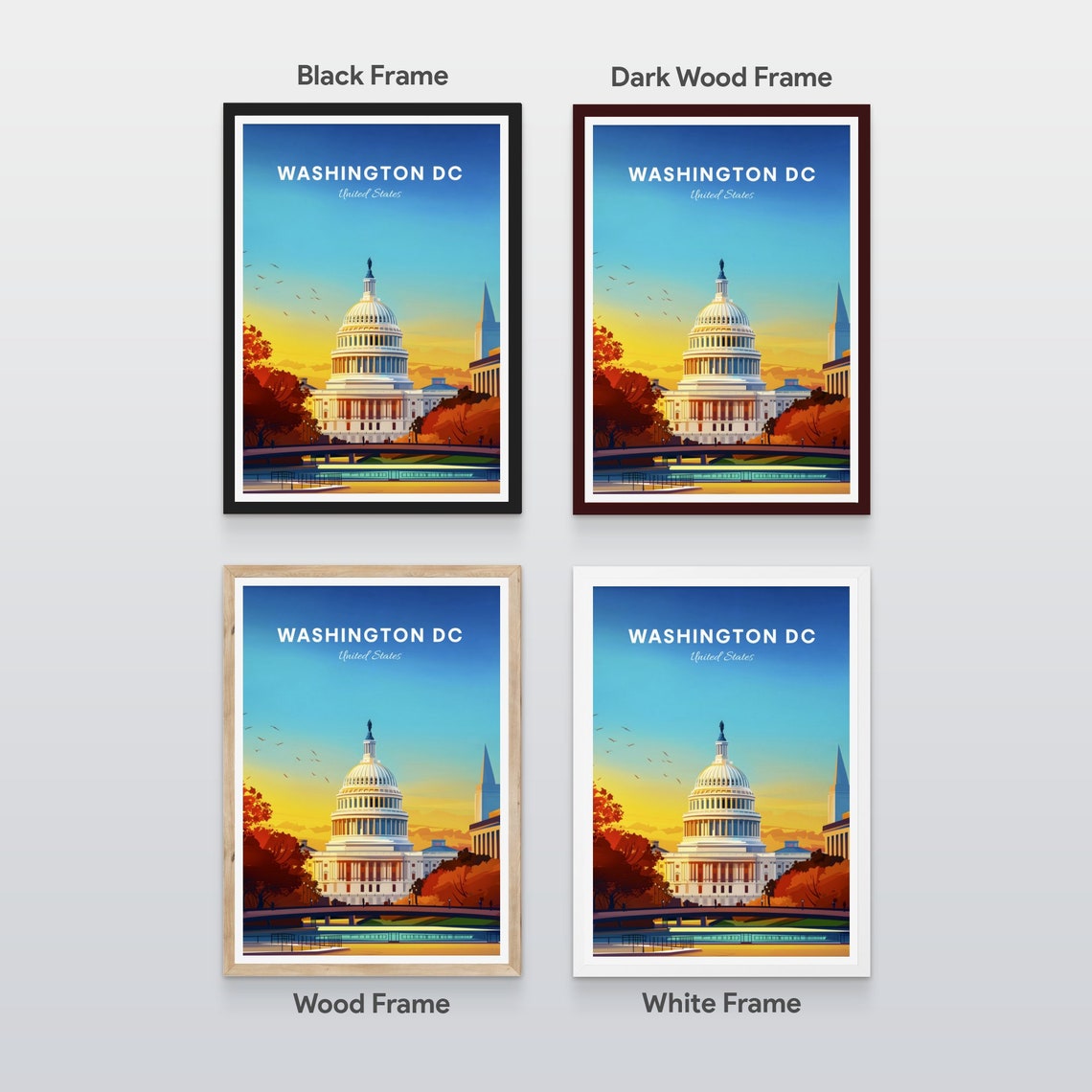 Washington DC US Capitol Sunrise Birds Autumn Trees Travel Poster - Image 2