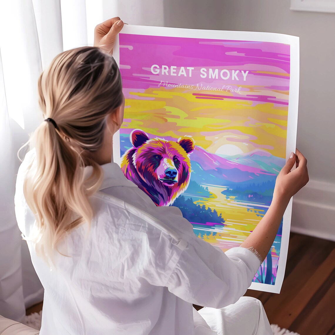 Great Smoky Mountains Bear Sunrise Lake Golden Horizon Poster - Image 3