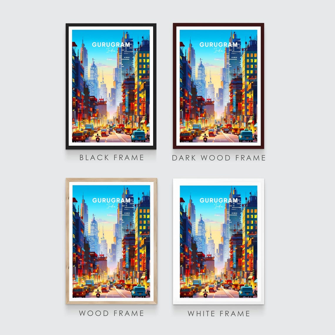 Gurugram India Modern Skyscraper Skyline Dusk Cityscape Poster - Image 3