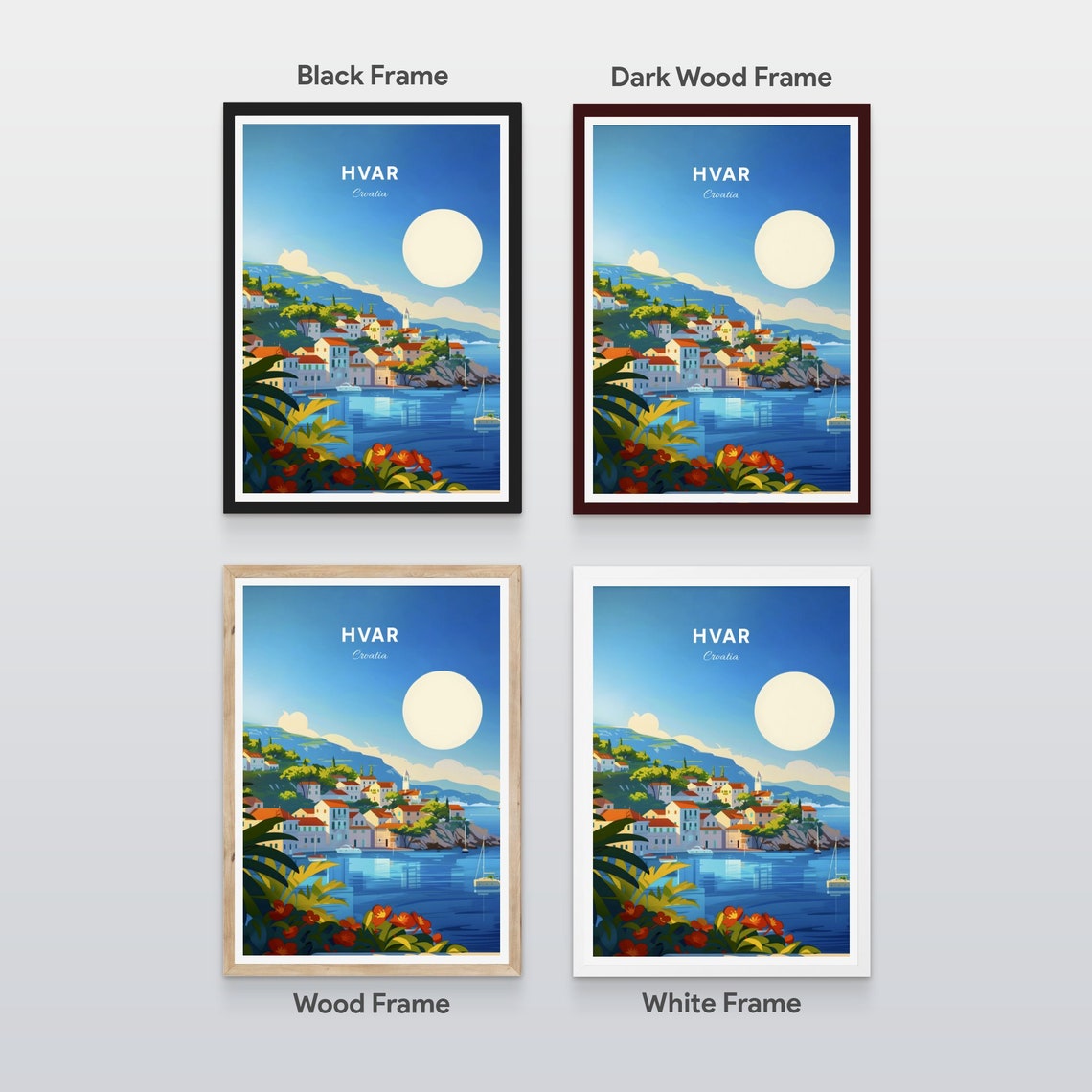 Hvar Croatia Hillside Harbor Town Flowers Sun Scenic Coast Poster - Image 2