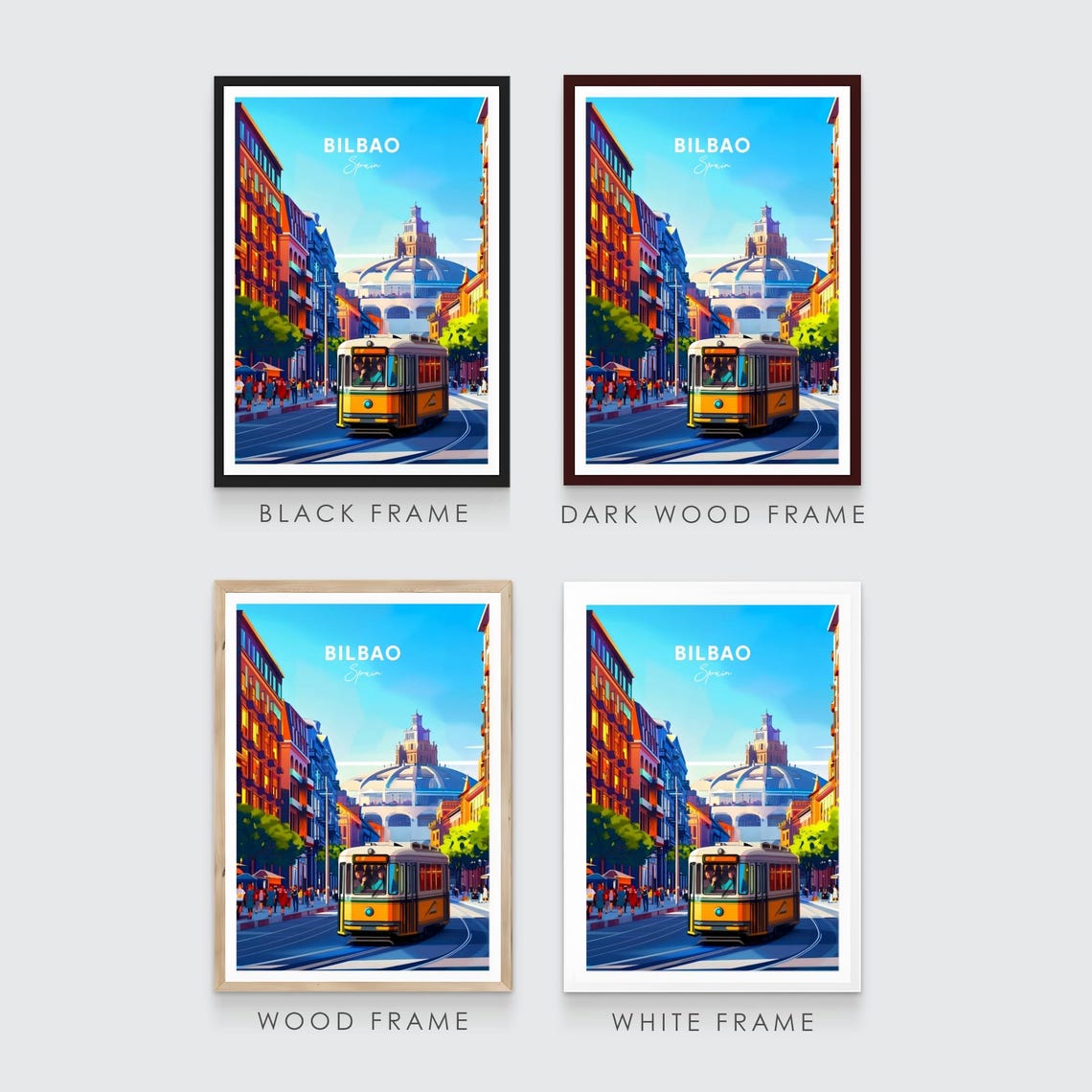 Bilbao Spain Sunny Vintage Tram Street City Square Dome Poster - Image 3