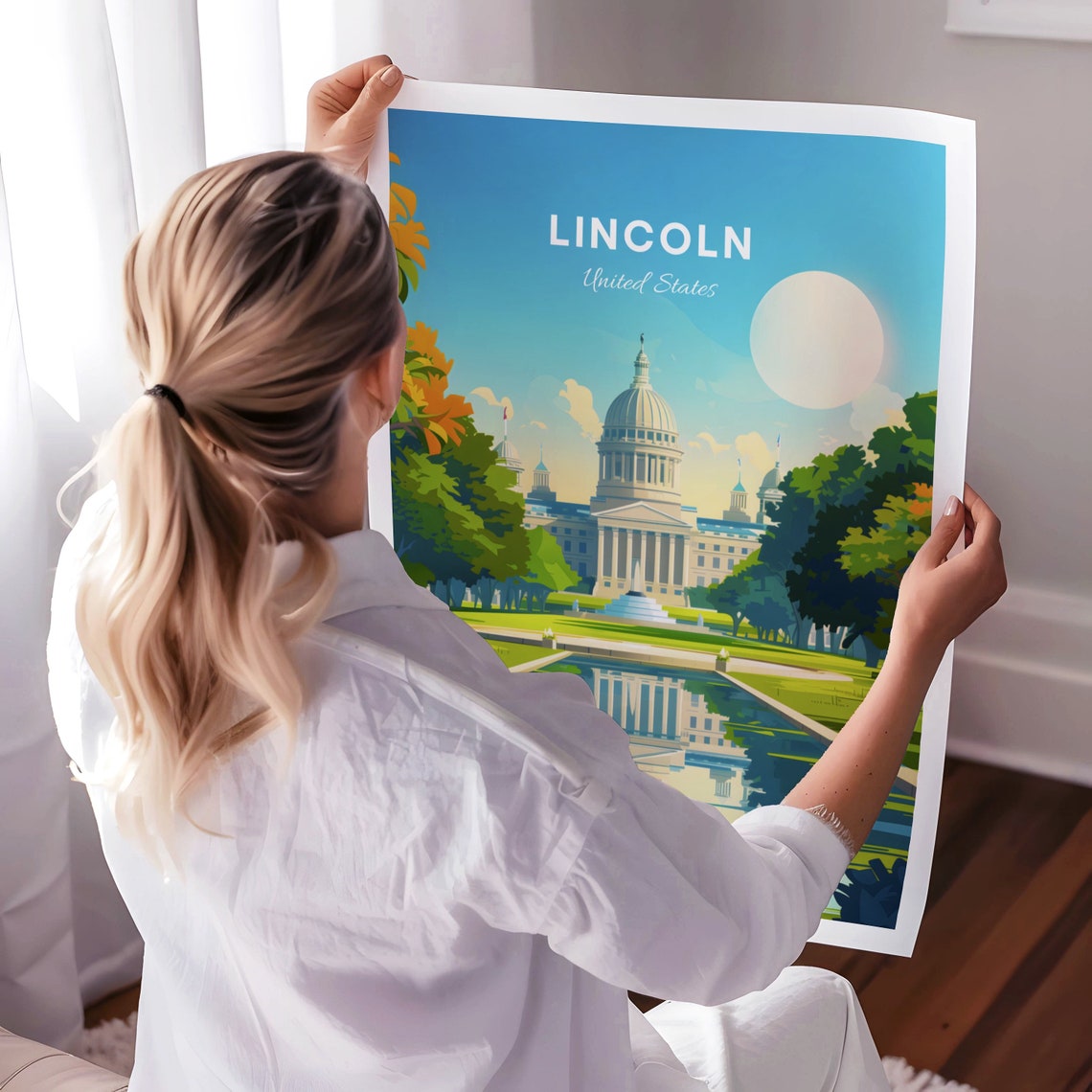 Lincoln United States Capitol Dome Daytime Park Reflection Poster - Image 3