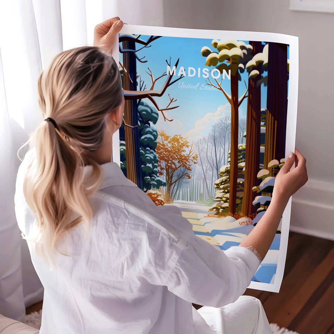 Madison Winter Forest Poster: Snowy Path Through Tall Snow-Laden Pines - Image 3