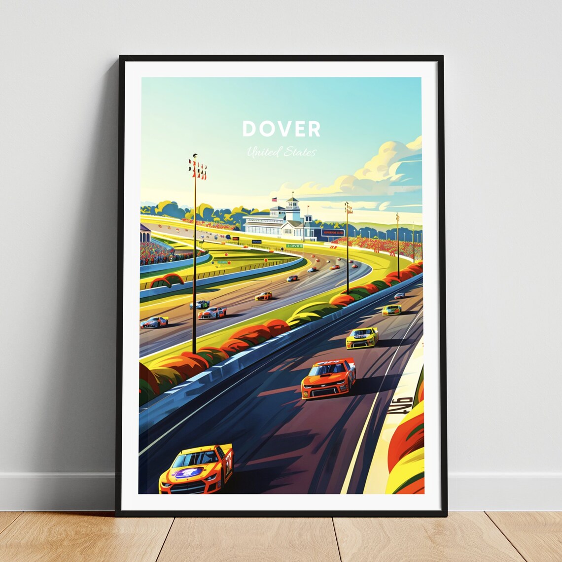 Dover Delaware Road Course Race Cars Clubhouse Vintage Travel Poster