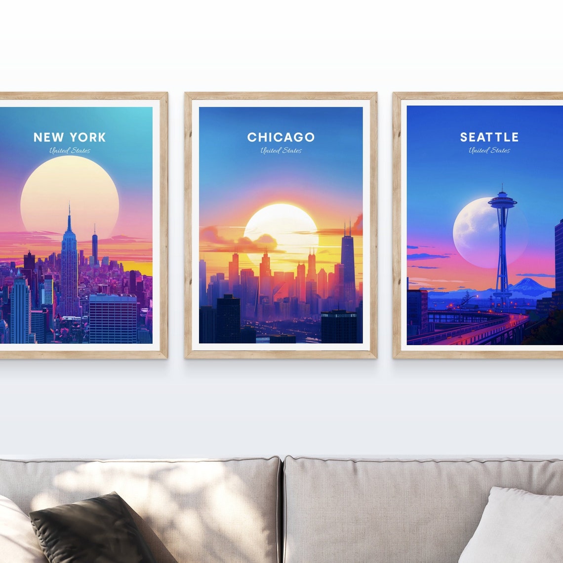 Chicago Illinois Sunset Skyline Silhouette Willis Tower Travel Poster - Image 4