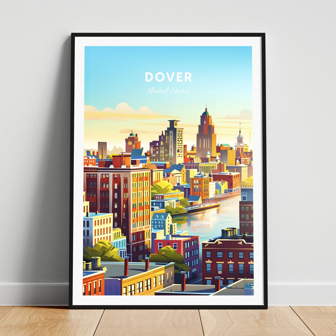 Dover Delaware Downtown Buildings River Daytime Skyline Travel Poster
