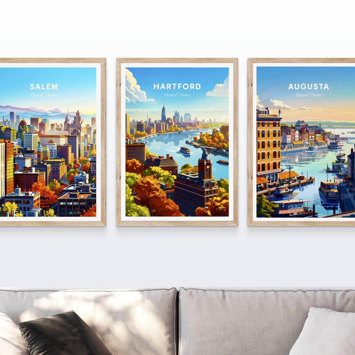 Hartford River Ferries Autumn Trees and Skyline Travel Poster - Image 3
