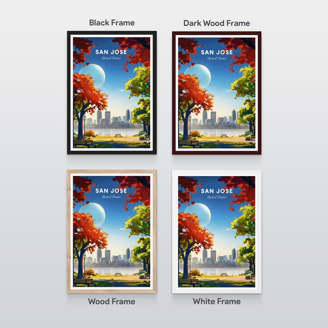 San Jose Autumn Park Skyline Lake Colorful Trees Travel Poster - Image 2