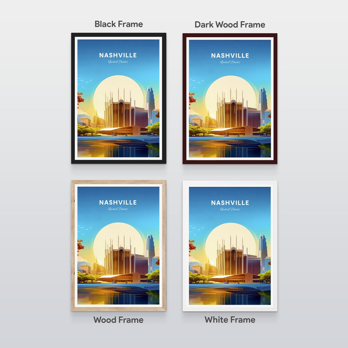 Nashville Tennessee Music Hall Waterfront Sunset Travel Poster - Image 2