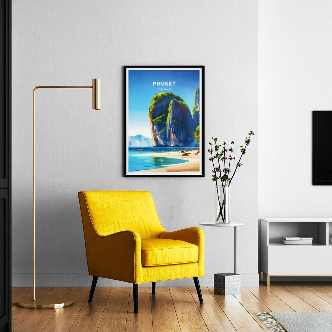 Phuket Thailand Limestone Karst Cliffs Beach Longtail Boat Poster - Image 3