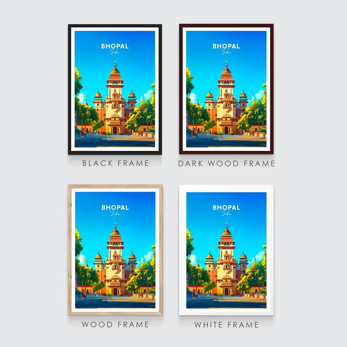 Bhopal India Grand Palace Tower Among Tall Palm Trees Poster - Image 3