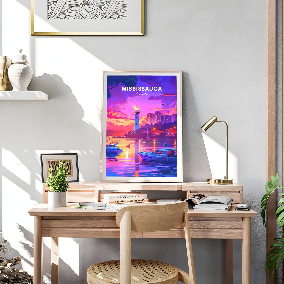 Mississauga Canada Lighthouse Sunset Harbor Boats Glow Poster - Image 4