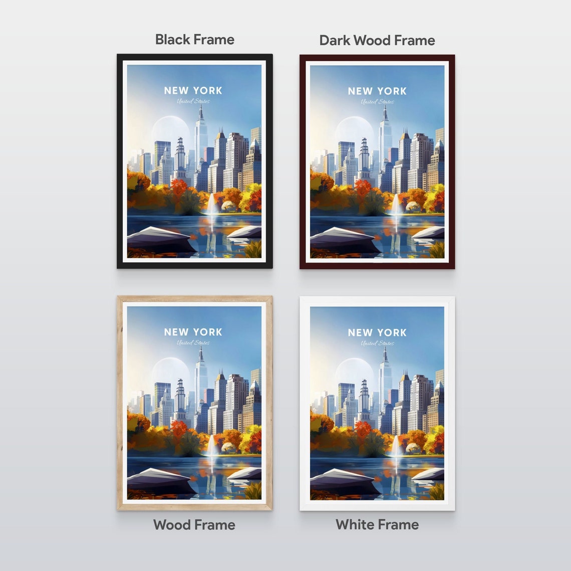 New York Manhattan Skyline from the Central Park Lake in Autumn Poster - Image 2