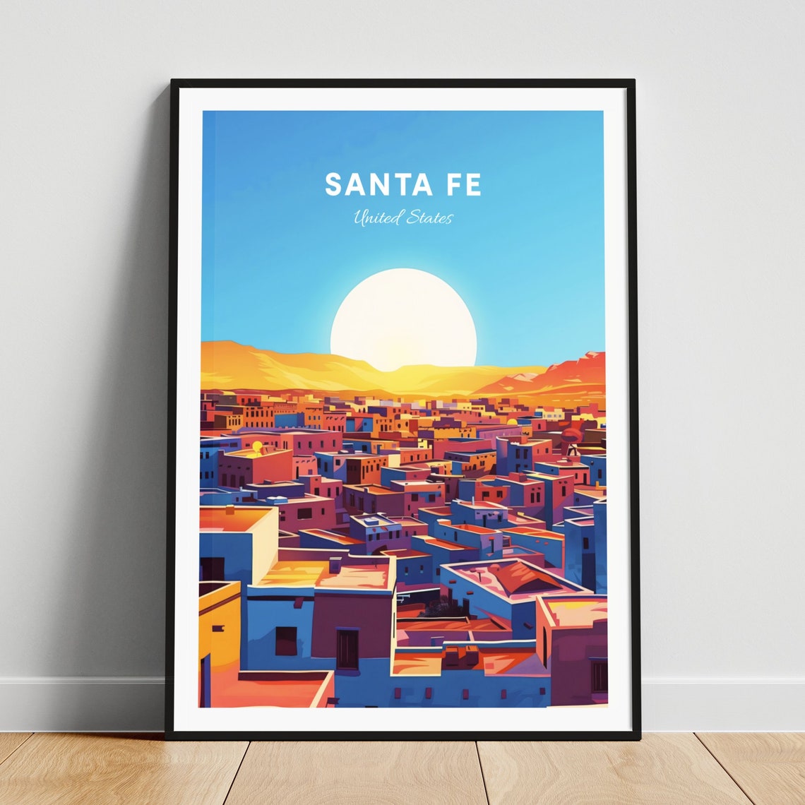 Santa Fe New Mexico Adobe Sunset Rooftops Desert Travel Poster