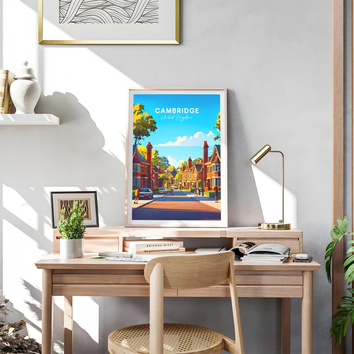 Cambridge Brick Residential Street Tall Chimneys Sunny Travel Poster - Image 4