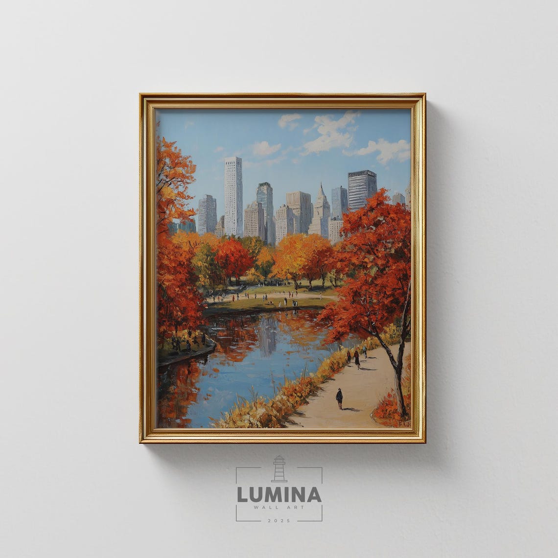 Central Park New York Autumn Fall Foliage Skyline Painting Poster