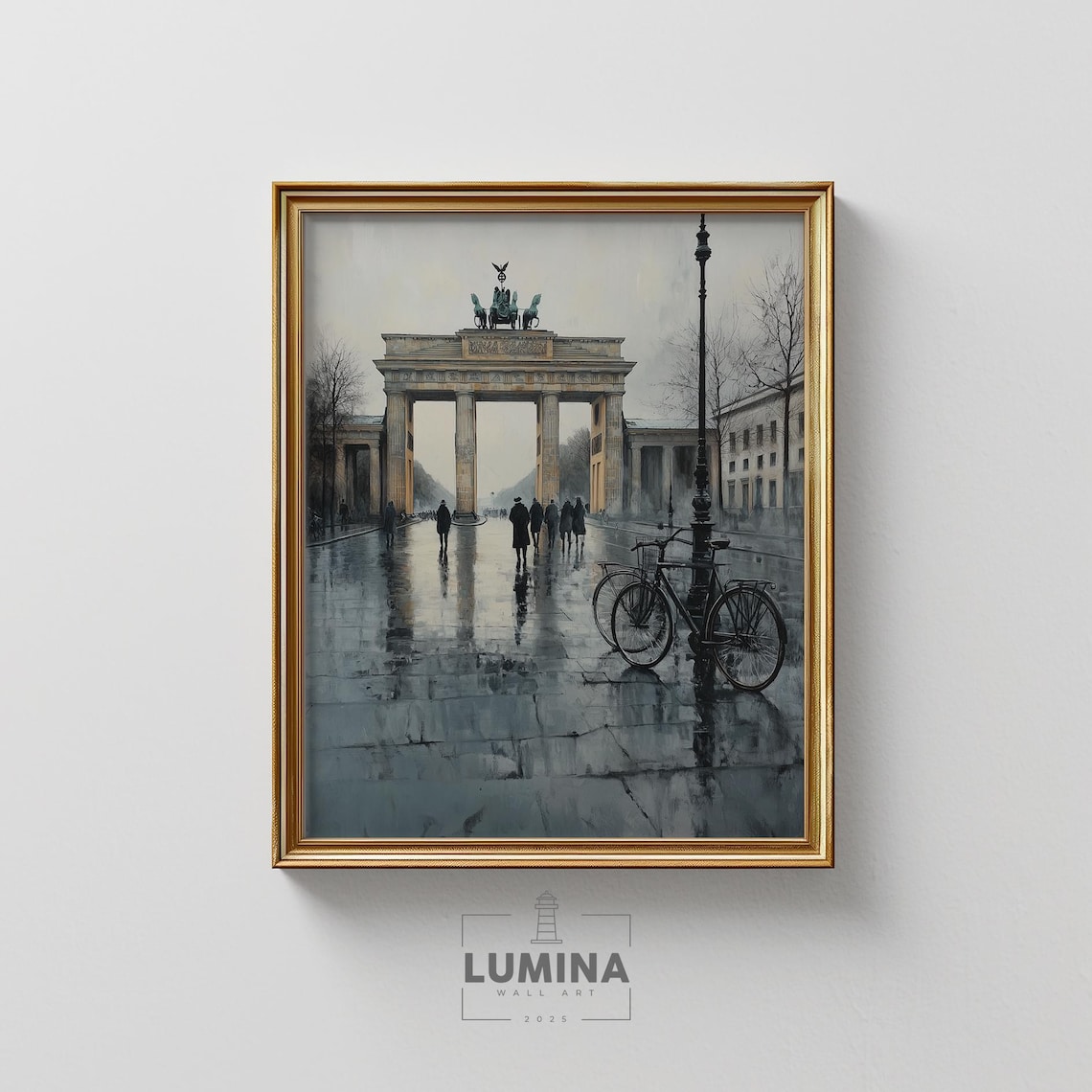 Berlin Brandenburg Gate Rainy Dawn Moody European Cityscape Art Poster